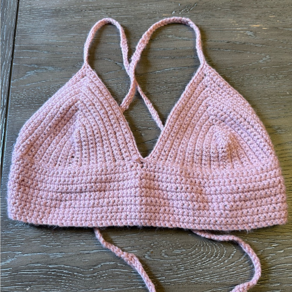 Pink Crochet Crop Bralette Top - Womens